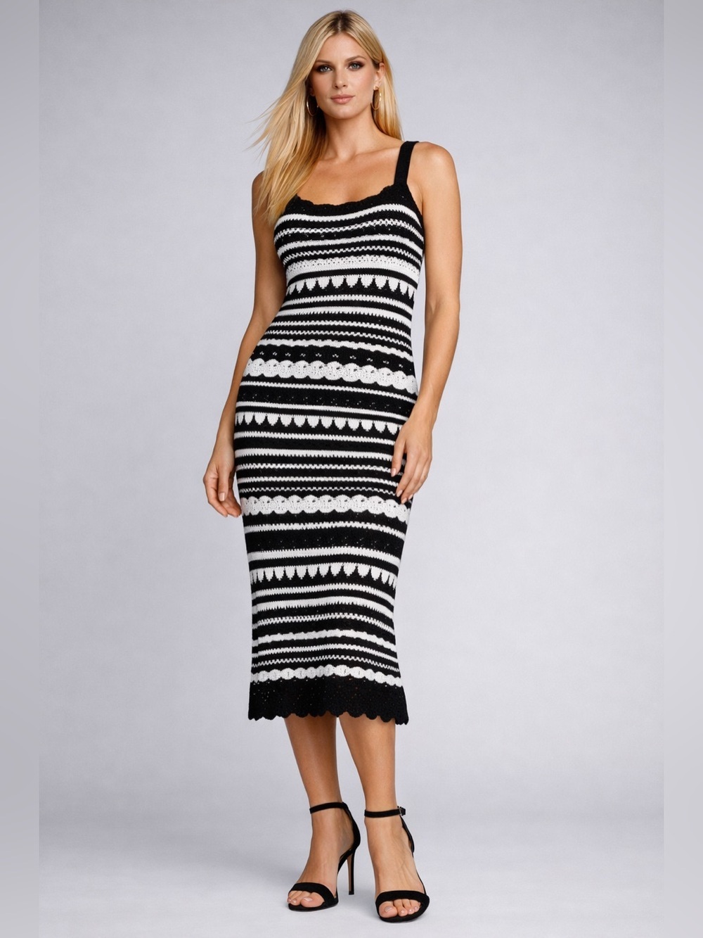 Joie Crochet Knit Dress Sleeveless Textured Pattern Midi resort